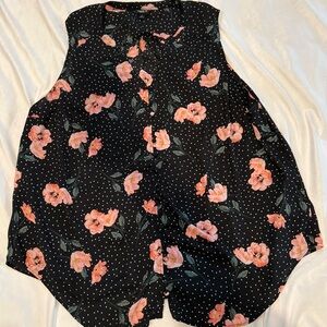 Plus Size Floral Black Women's Dress Sleeveless Blouse 2X-3X